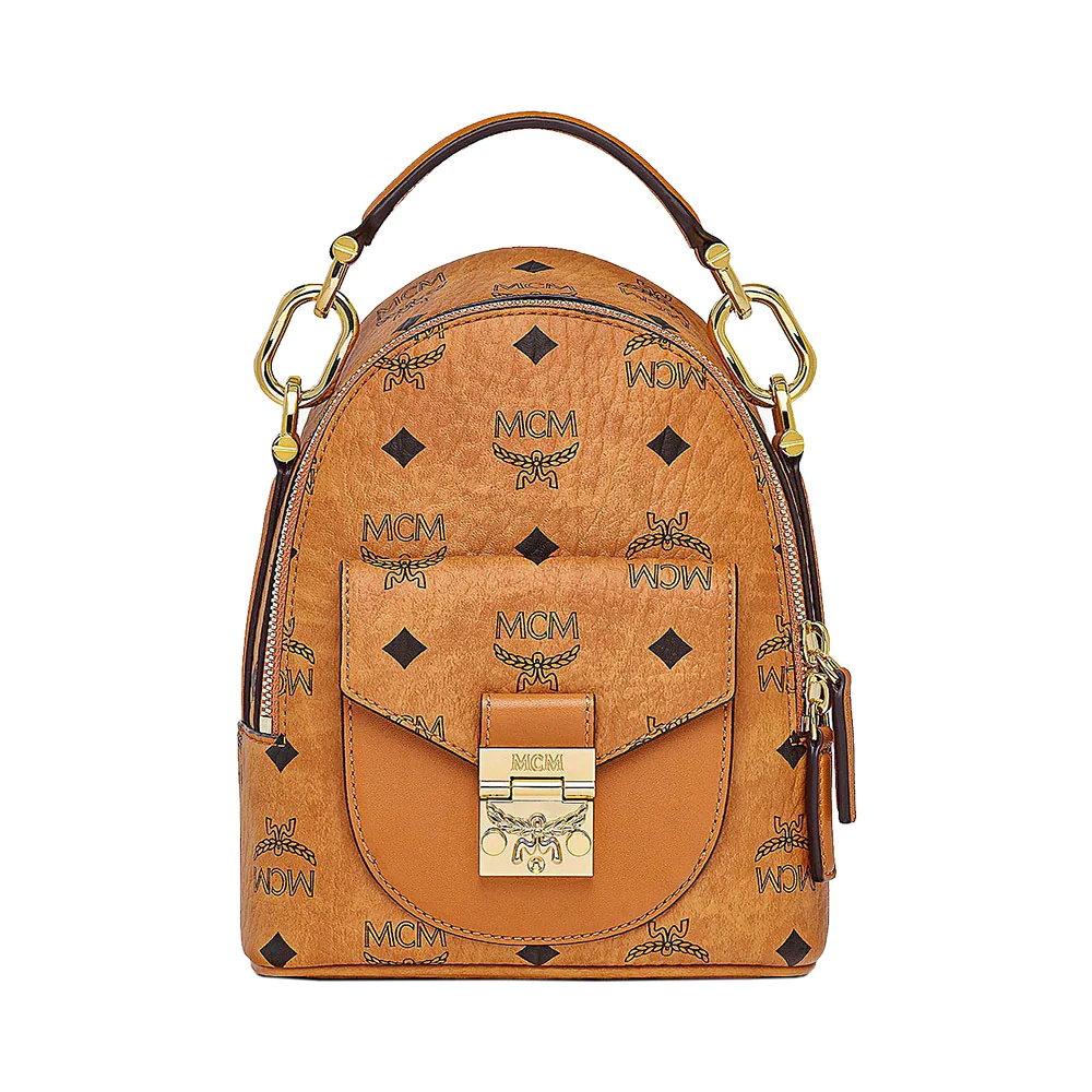 MCM X-Mini Tracy Backpack in Visetos Cognac 
