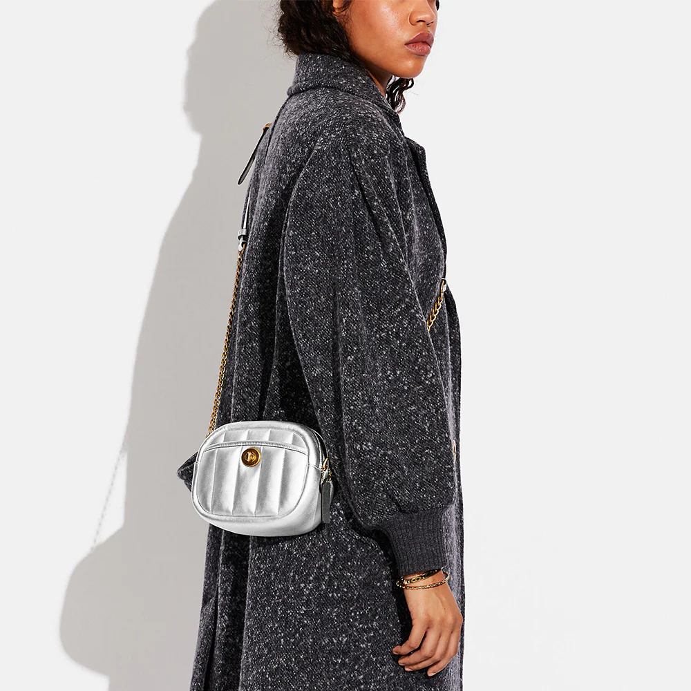 Small Camera Bag with Quilting Silver Metallics