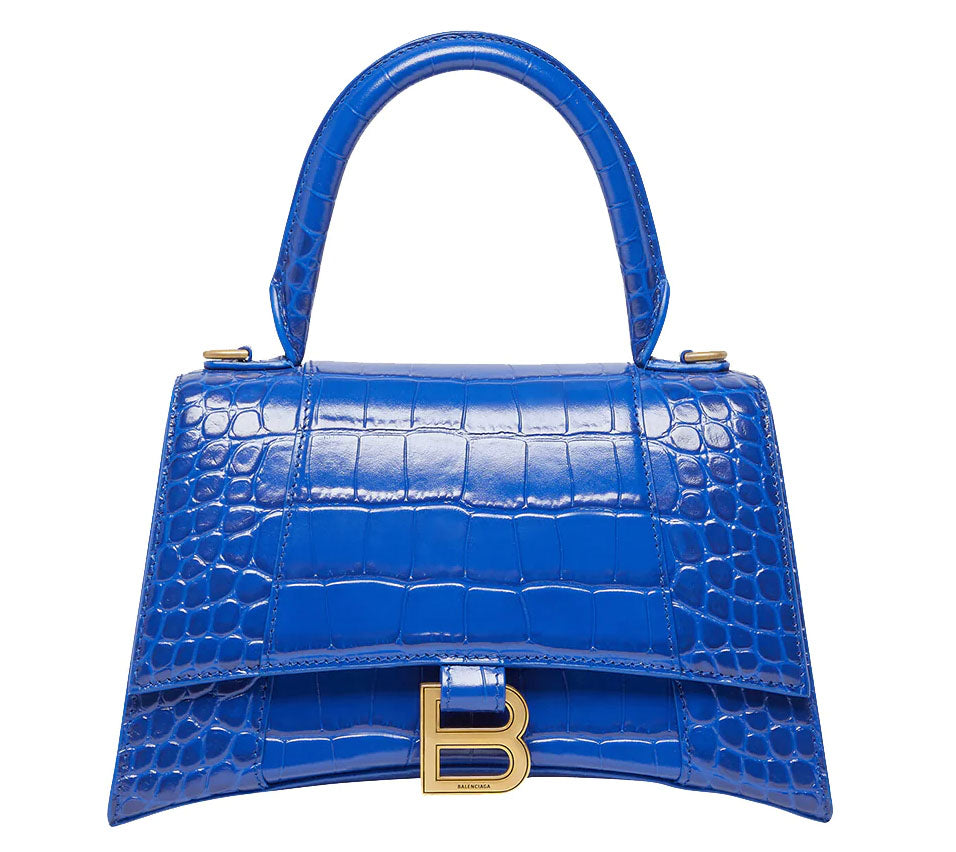 Balenciaga Hourglass Small Croco Top Handle Electric Blue Ghw