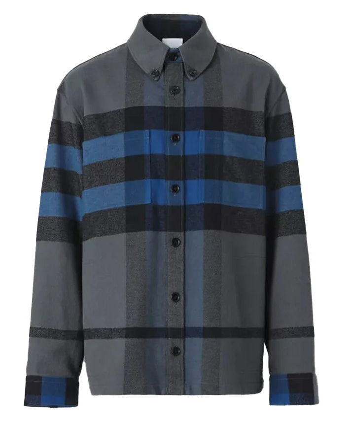 Burberry Vintage Check Button Down Long Sleeves Shirt Ocean Blue 