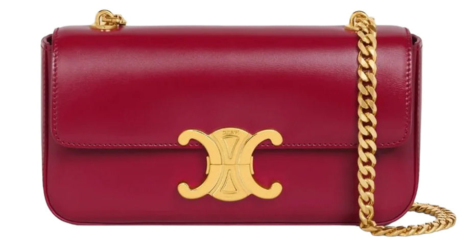 Celine Chain Triomphe Shiny Calfskin Shoulder Bag Red Ghw 