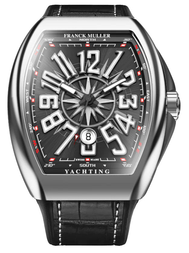 Franck Muller Vanguard V45 Steel Black Dial Yachting Leather Strap 