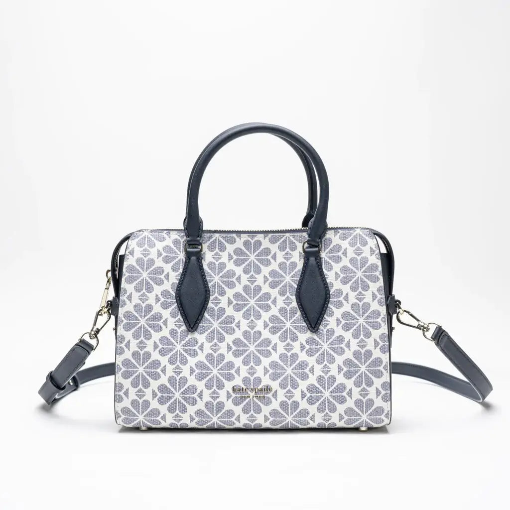 Kate Spade Flower Coated Canvas Casey Medium Satchel Bag Slate Blue Navy