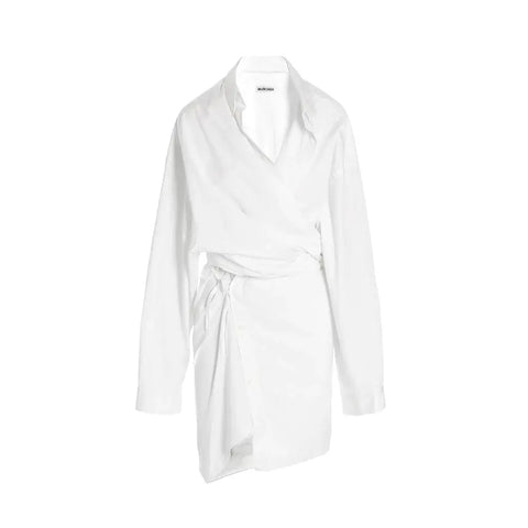 Balenciaga Wrap Dress Poplin Longsleeves Shirt White