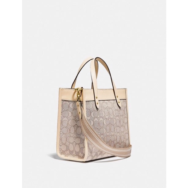coach field tote 22 in signature jacquard stone ivory
