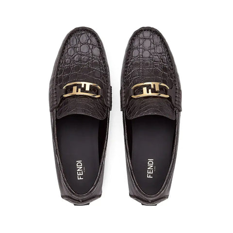 Fendi O'Lock Loafers Caiman Leather Brown