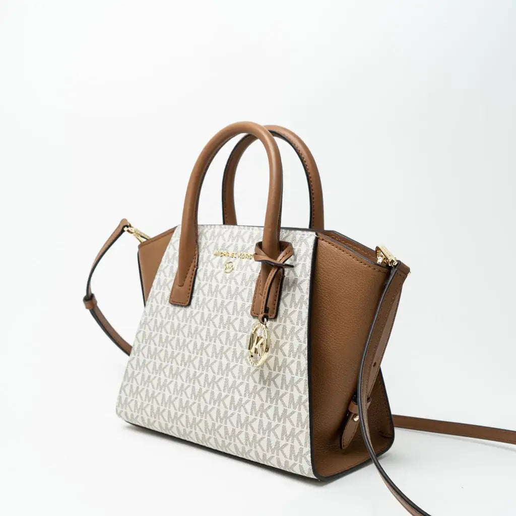 Avril Small Logo Top Handle Satchel Bag Vanilla Acorn by Michael Kors