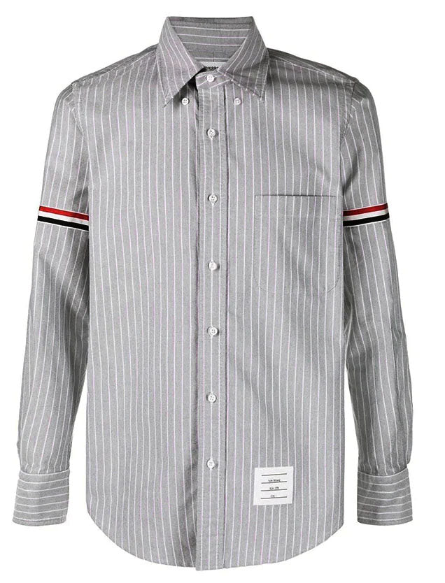 Thom Browne Shadow Pinstripe Oxford Armband Long Sleeve Shirt Grey 
