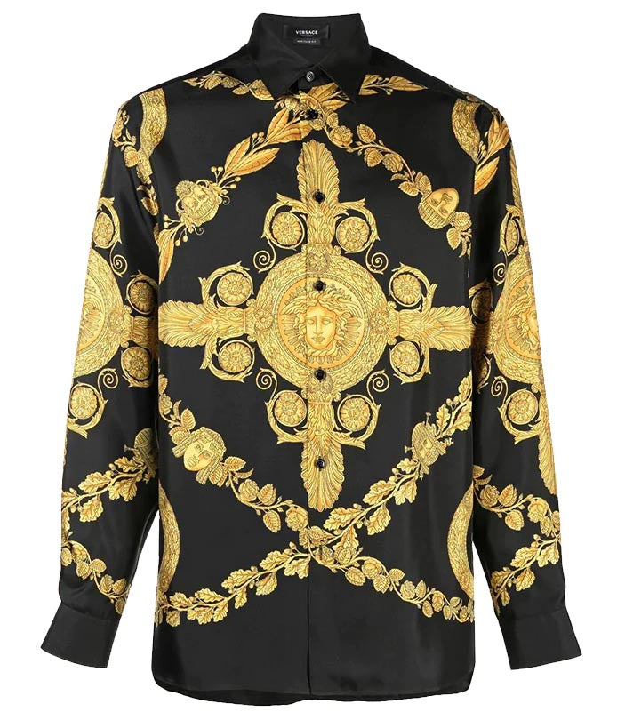 Versace Maschera Barocco Silk Shirt Black Gold 