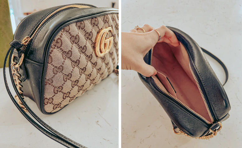 Bagian interior dan eksterior tas Gucci Marmont