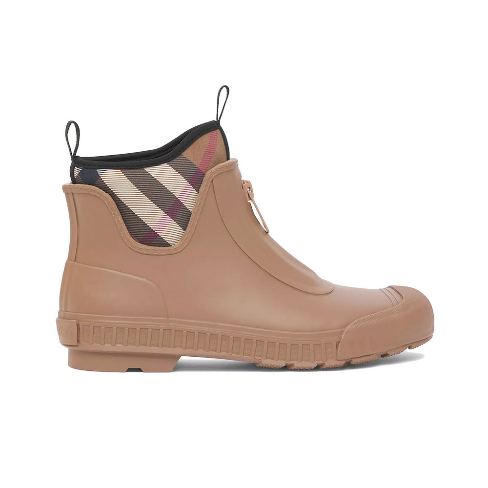 Burnerry Vintage Check Neoprene and Rubber Rain Boots Archive Beige