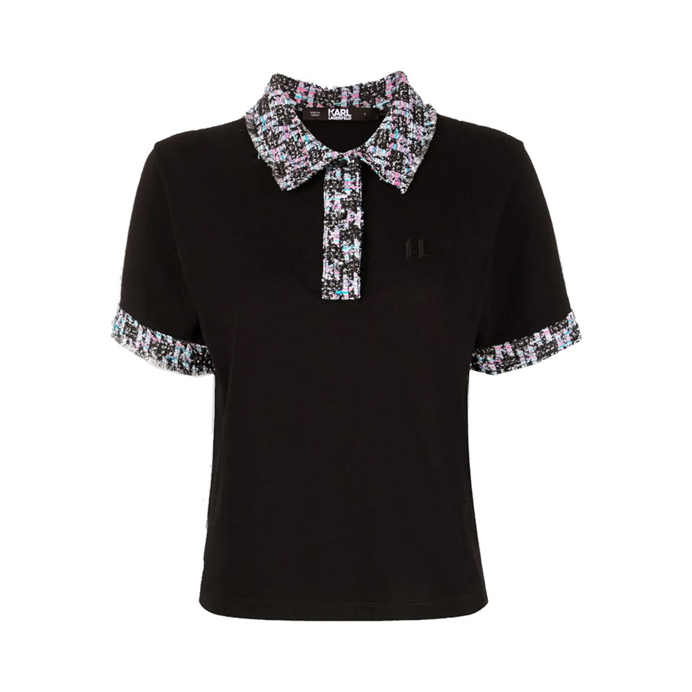 Karl Lagerfeld Polo Bouclé Polo T-Shirt Black