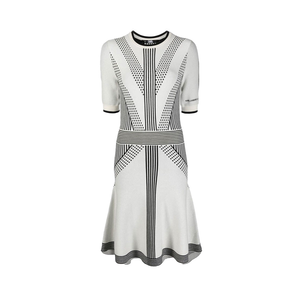Karl Lagerfeld Geometric Knit Dress White/Black