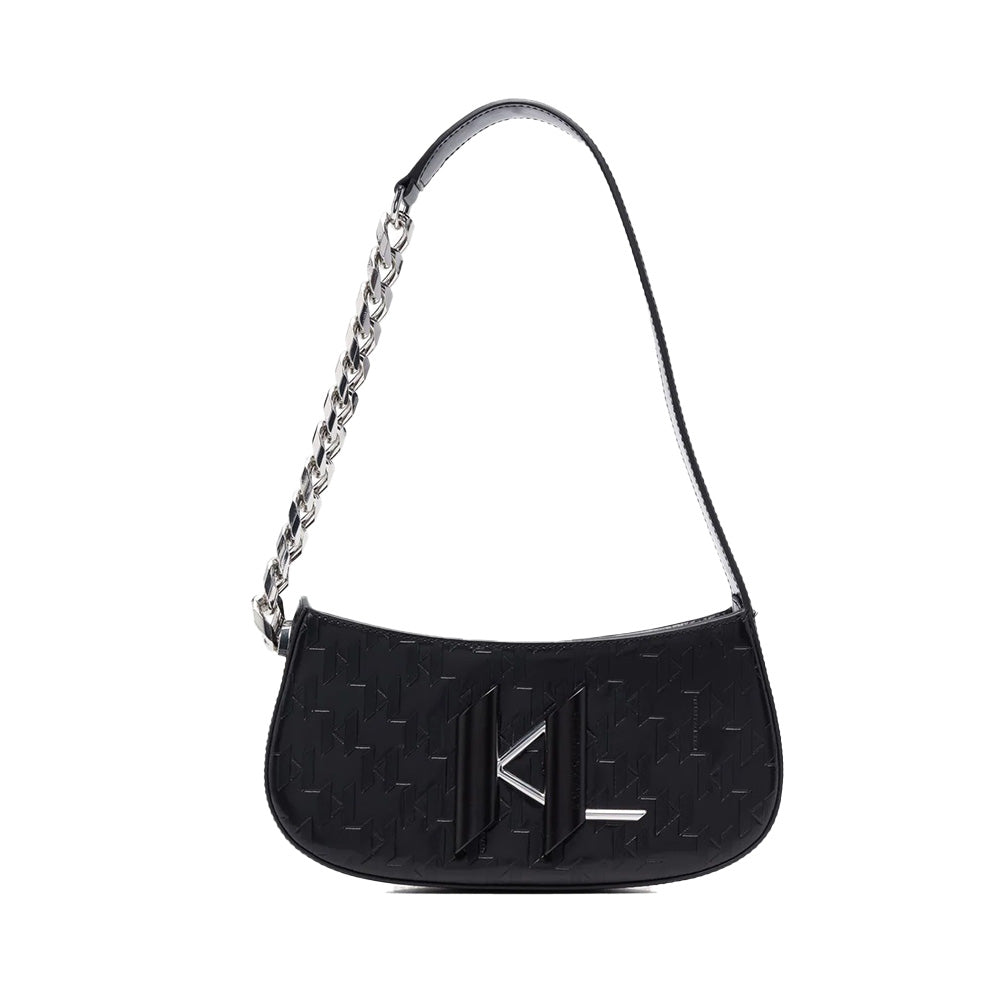 Karl Lagerfeld K/Saddle Monogram-Embossed Baguette Shoulder Bag Black