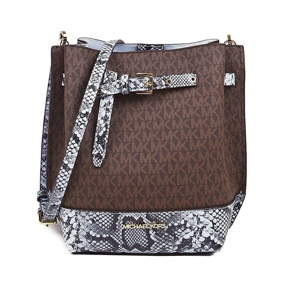 Michael Kors Emilia Small Bucket Bag Messenger Natural Multi Brown