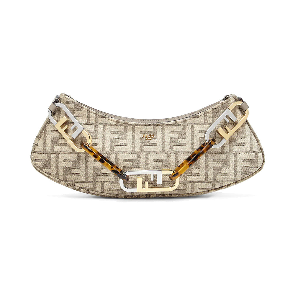 Fendi O'Lock Swing FF Tapestry Fabric Shoulder Bag Beige