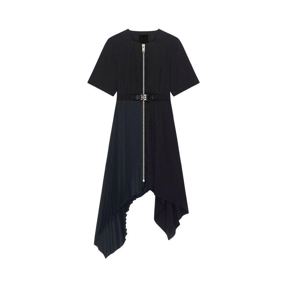Givenchy Asymmetric Metallic Details Silk Dress Black