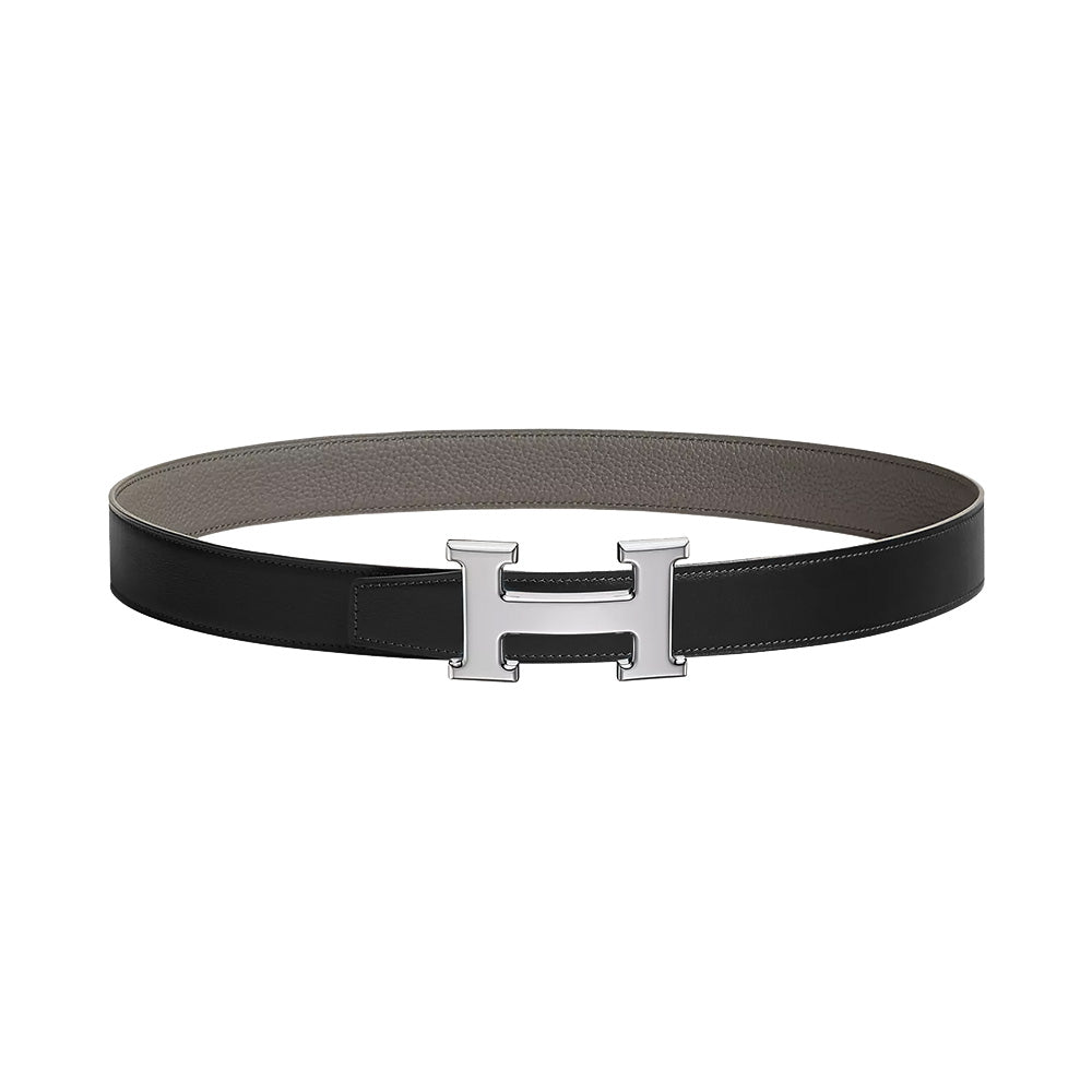 Hermès H SIlver Buckle & Reversible Belt Veau Togo Noir/Etain