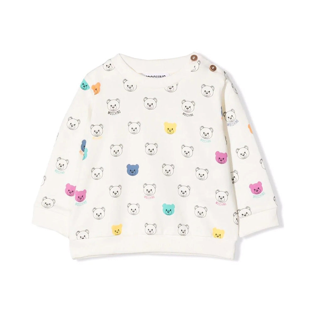 Moschino-Kids Teddy Bear Monogram Print Sweatshirt White