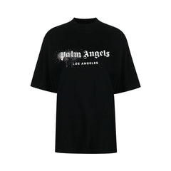 Palm Angels T-Shirt Rhinestone Logo Print T-Shirt Black Wom