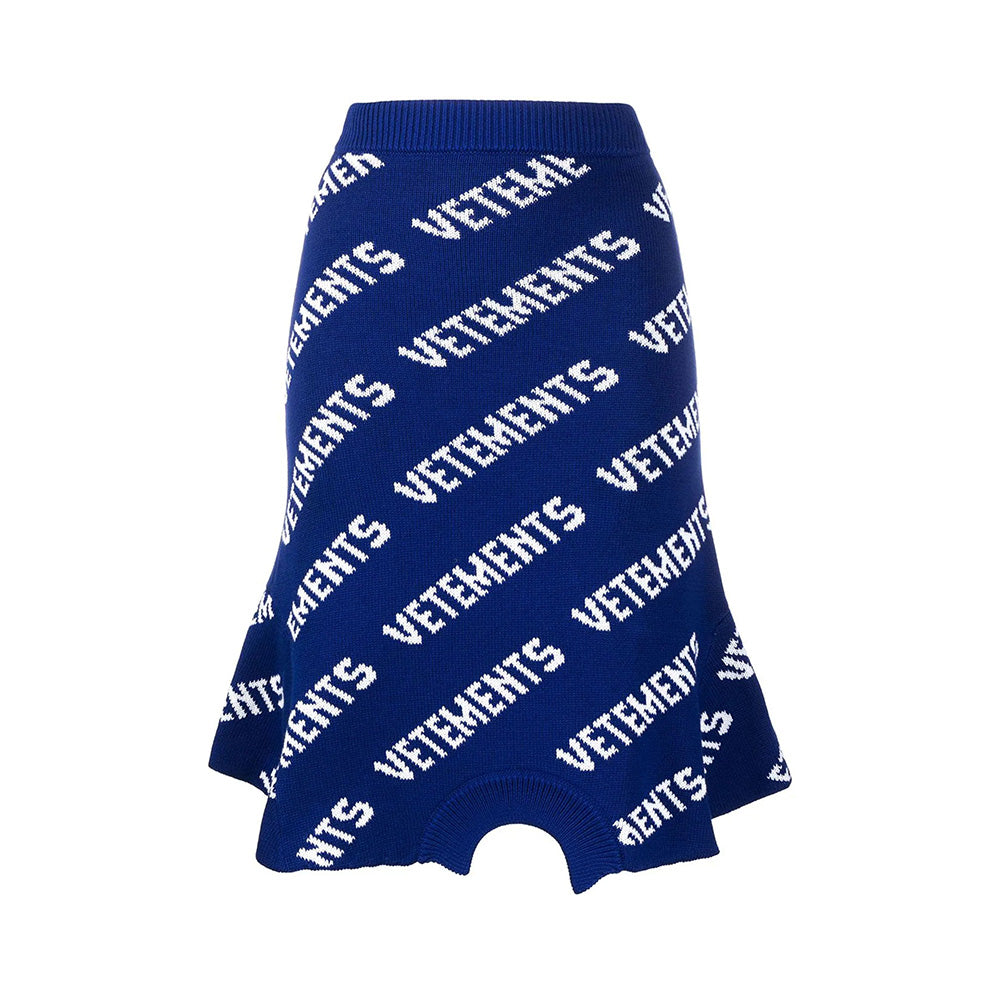 Vetements Intarsia-Knit Logo Skirt Blue White 