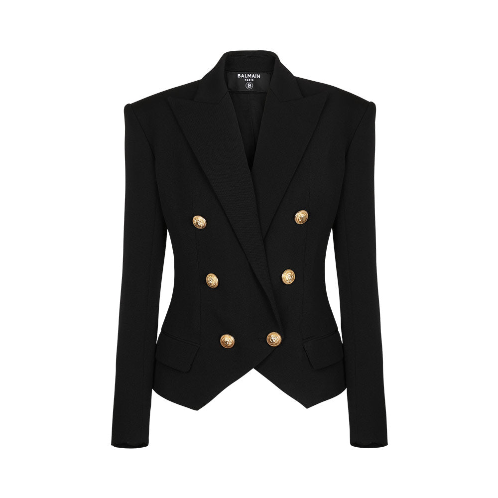 Balmain Blazer Wool Double Breasted Tight Fit Blazer Black