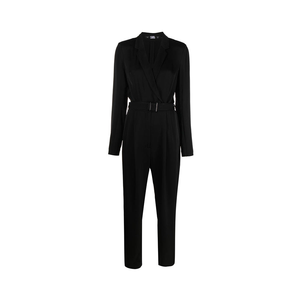 Karl Lagerfeld Jumpsuit Satin Jumpsuit with Cape Sleeves Black