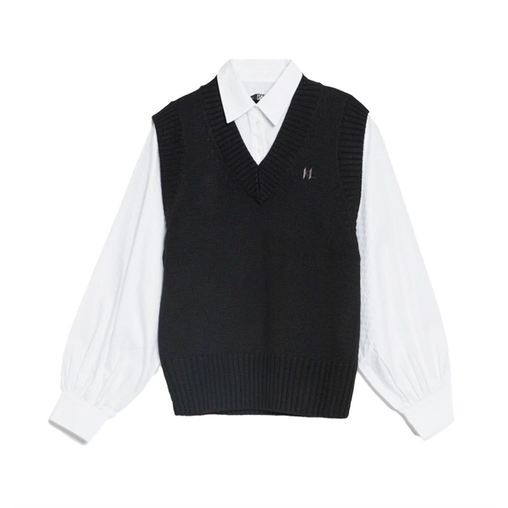 Karl Lagerfeld KL Embroidered Knit Vest with Shirt Black White