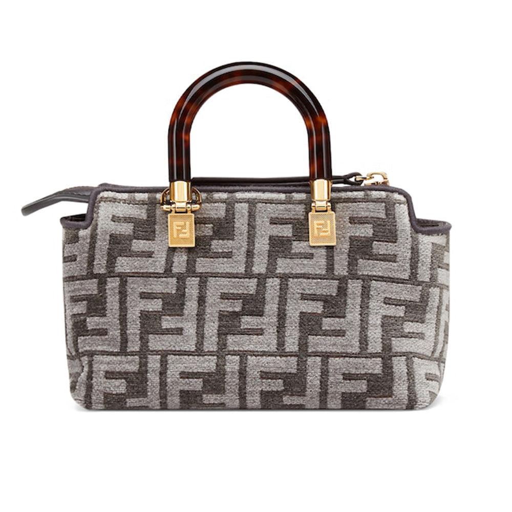 Fendi Mini By The Way Top Handle Bag FF Canvas Fabric Dark Grey