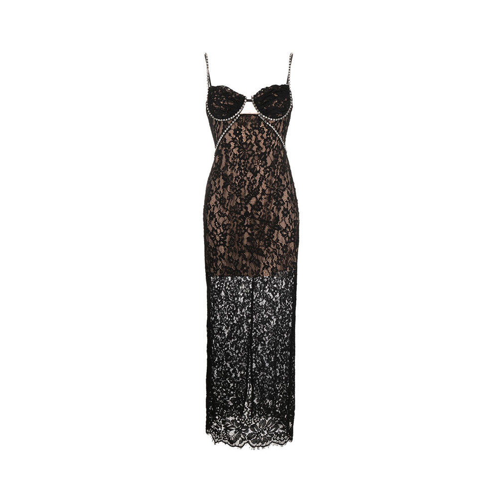Self Portrait Fine Lace Maxi Dress Black