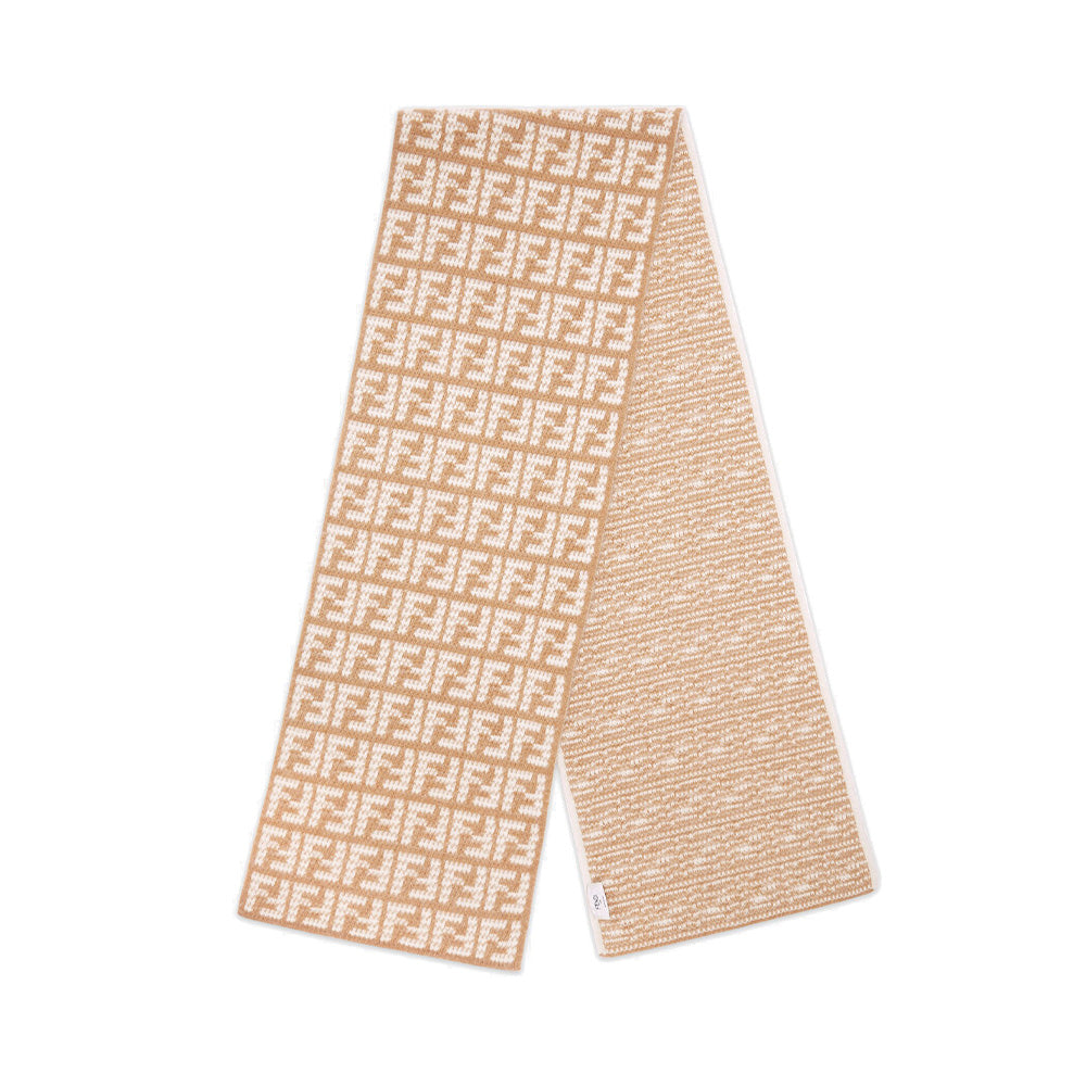 Fendi FF Cashmere Woven Scarf Soft Beige
