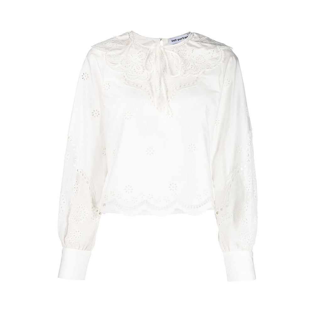 Self Portrait Daisy Cotton Broderie Anglaise Shirt White