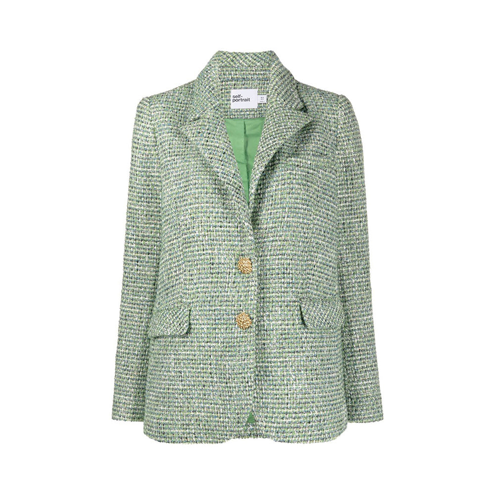 Self Portrait Boucle Oversized Blazer Green