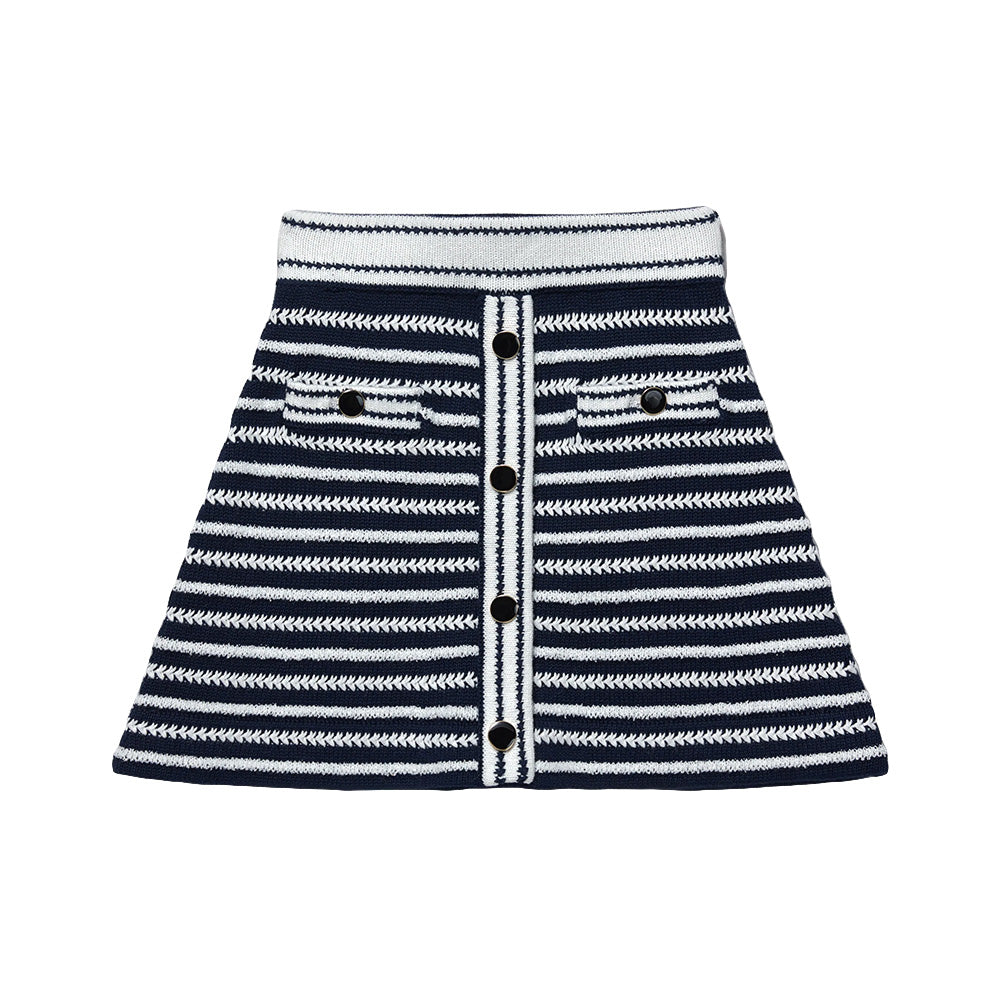 Self-Portrait Kids Contrast Rope Knit Skirt Navy