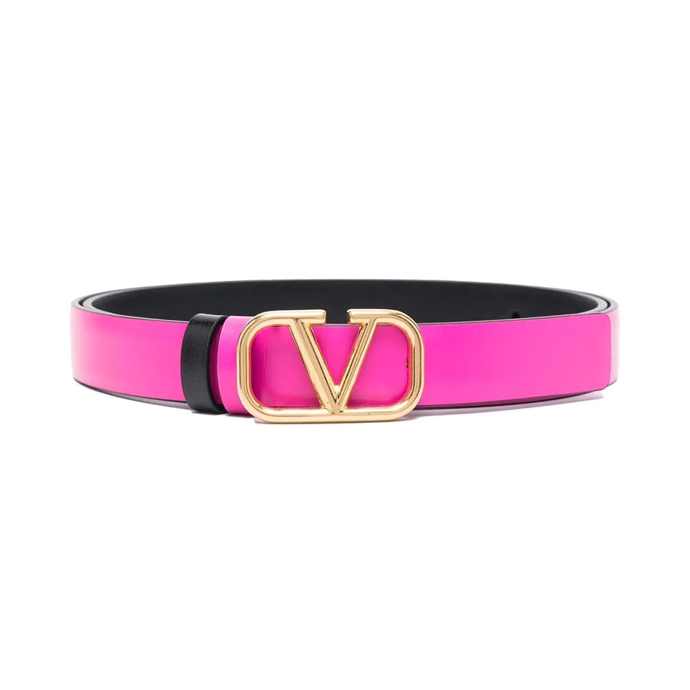 Valentino Garavani Reversible Vlogo Signature Belt in Glossy Calfskin 20mm Black Pink Ghw