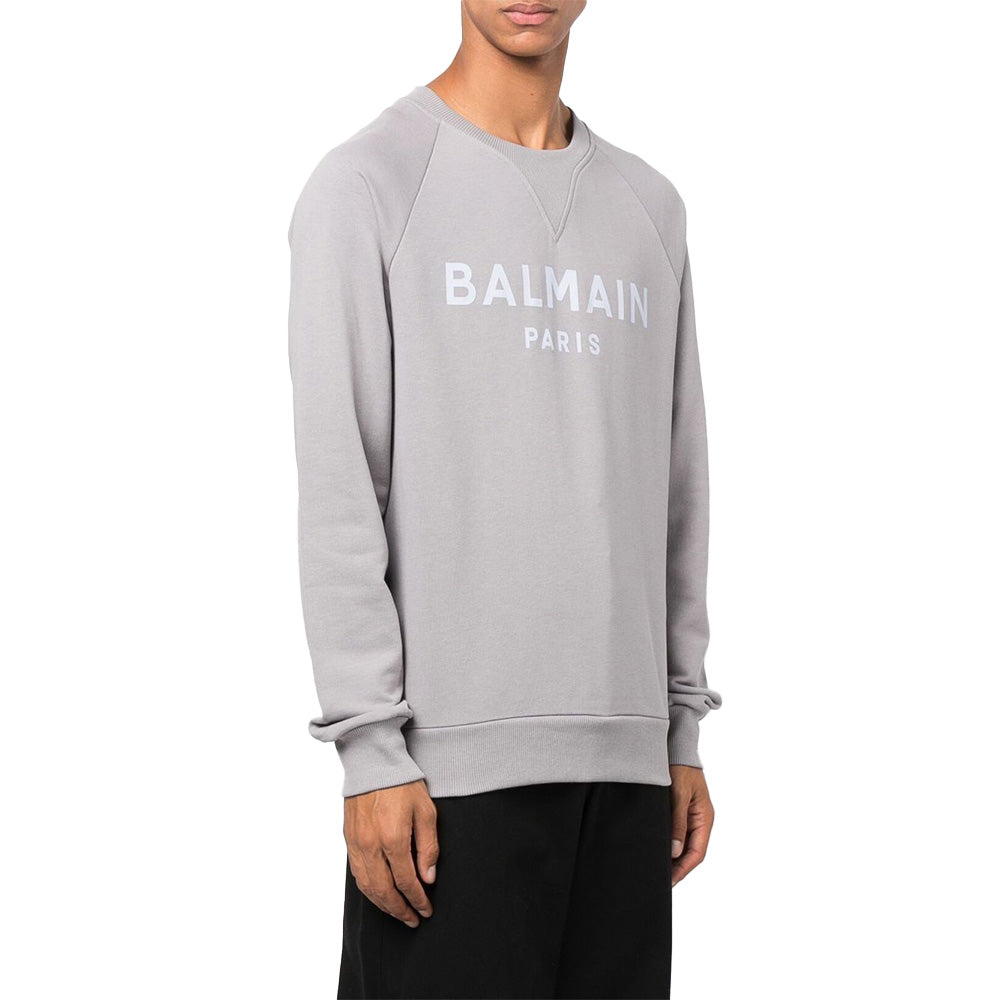 Balmain Logo Print Sweatshirt Grey White Man