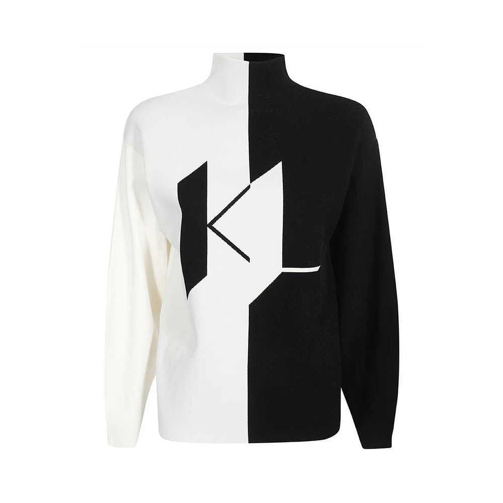 Karl Lagerfeld KL Logo Turtleneck Knit Jumper Black White