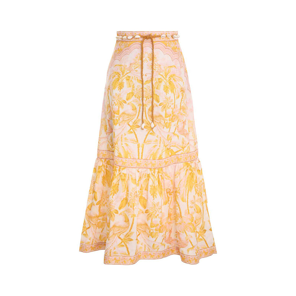 Zimmermann Skirt Lyre Frill Hem Skirt Yellow Palm