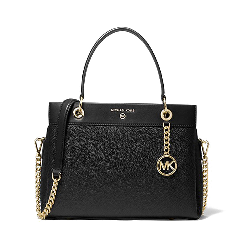 Michael Kors Susan Pebbled Leather Satchel Bag Black