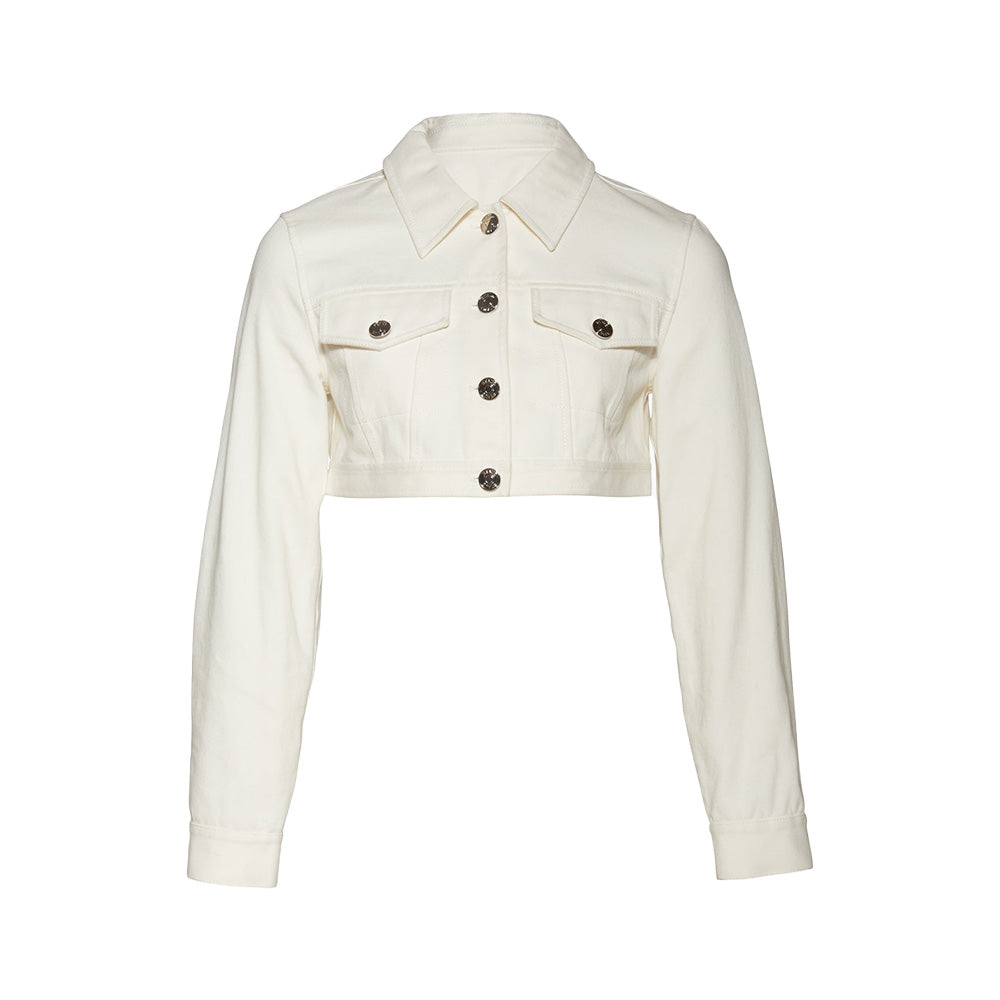 STAUD Cropped Truckee Denim Jacket White