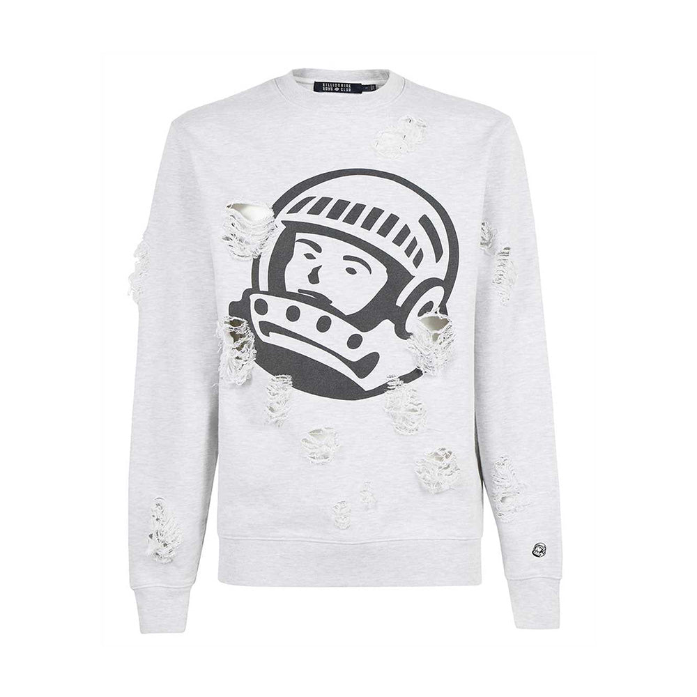 Billionaire Boys Club Astro Logo Print Ripped Sweatshirt Heather Grey