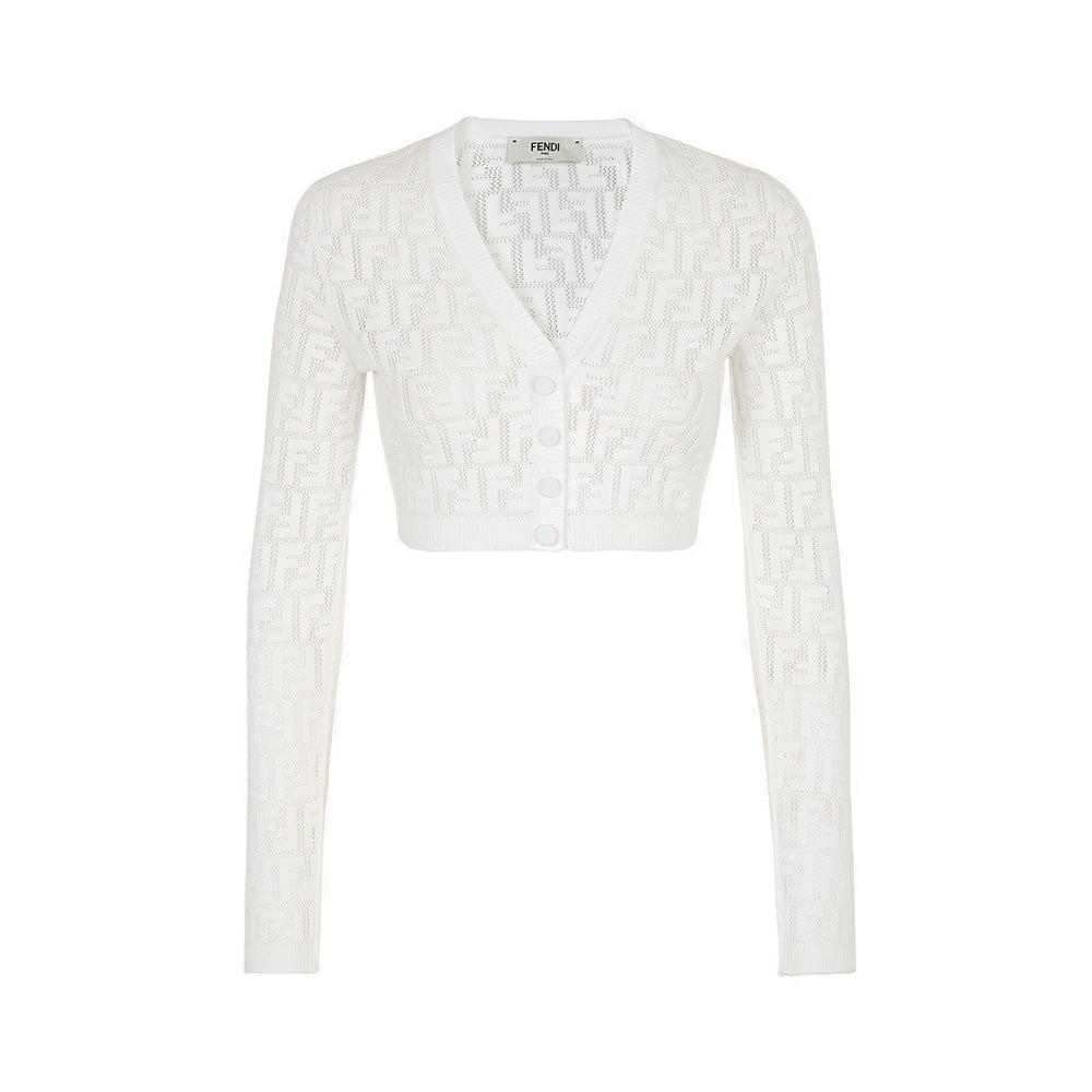 Fendi V-neck Knitted Cropped Cardigan White