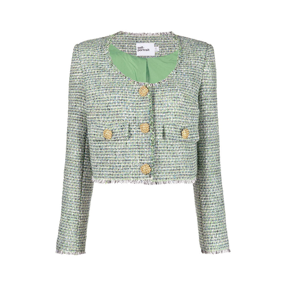 Self Portrait Boucle Cropped Jacket Green