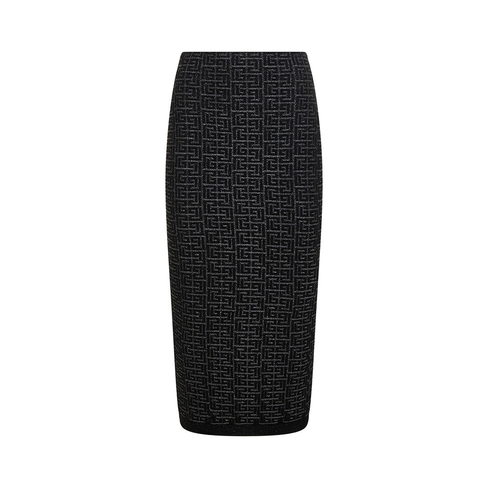 Balmain Skirt Knit Midi Skirt Logo Monogram Black