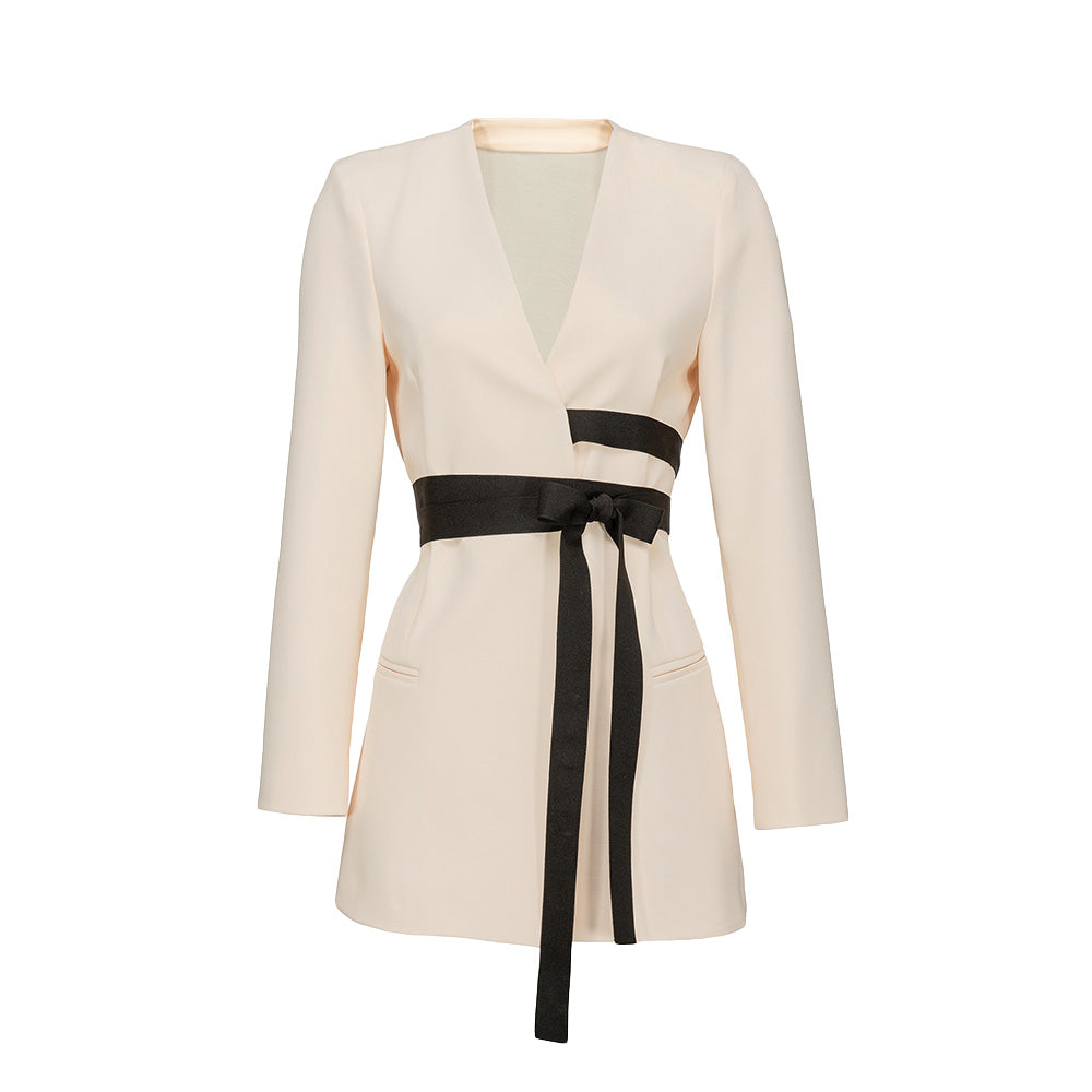 Pinko Cady Blazer with Ribbons White Beige