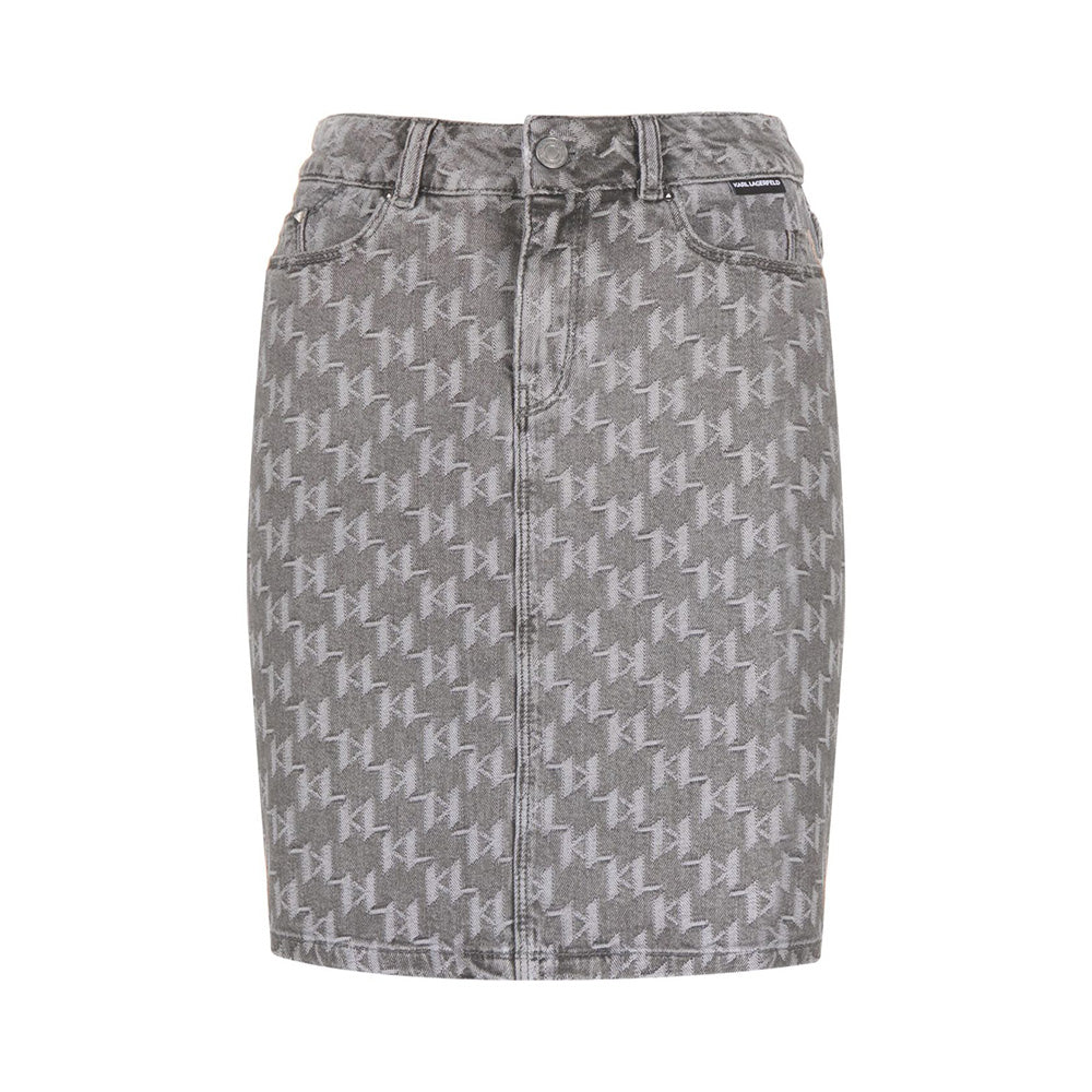 Karl Lagerfeld Skirt KL Color-Block Monogram Denim Skirt Light Grey
