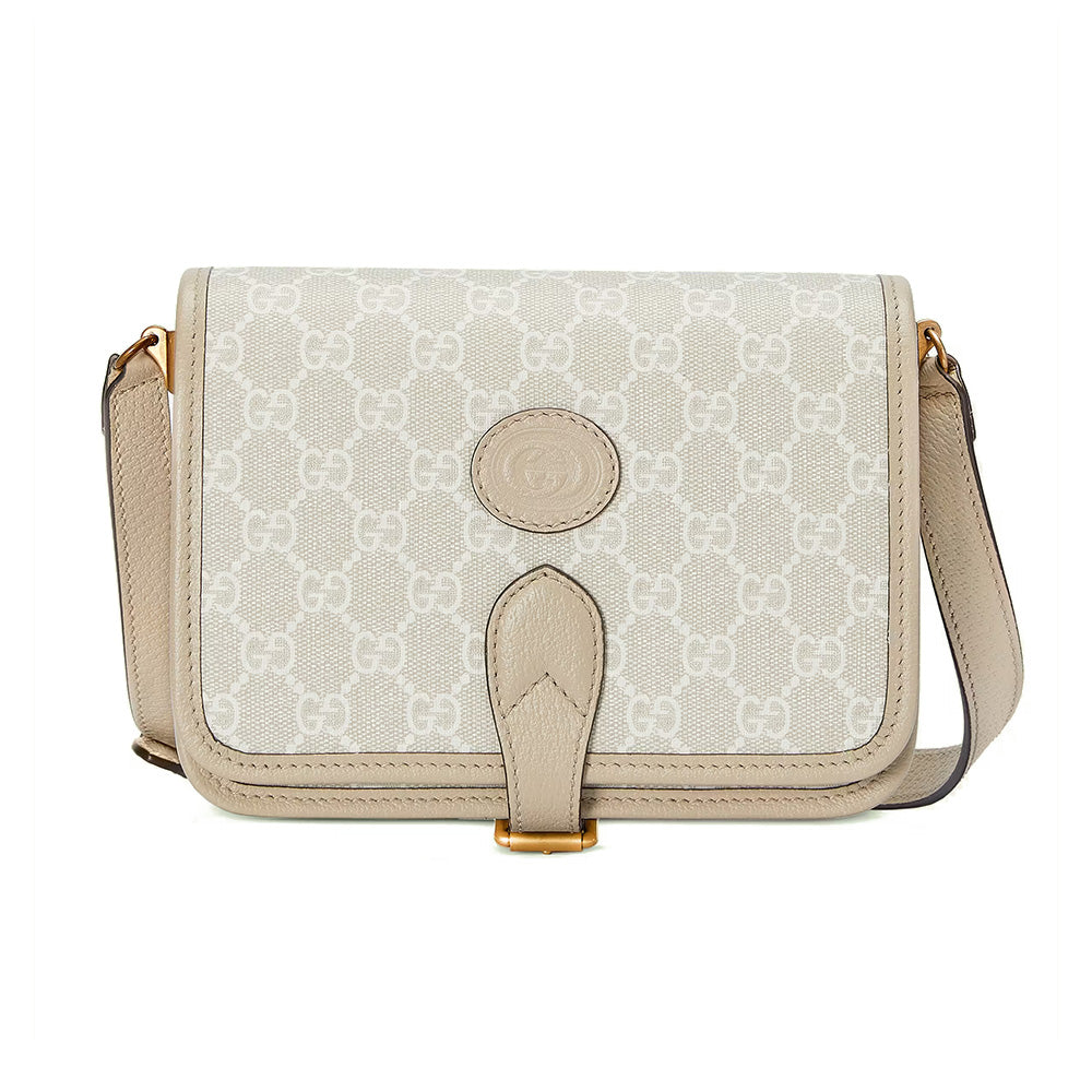 Gucci Mini Interlocking G Canvas Shoulder Bag Beige/White