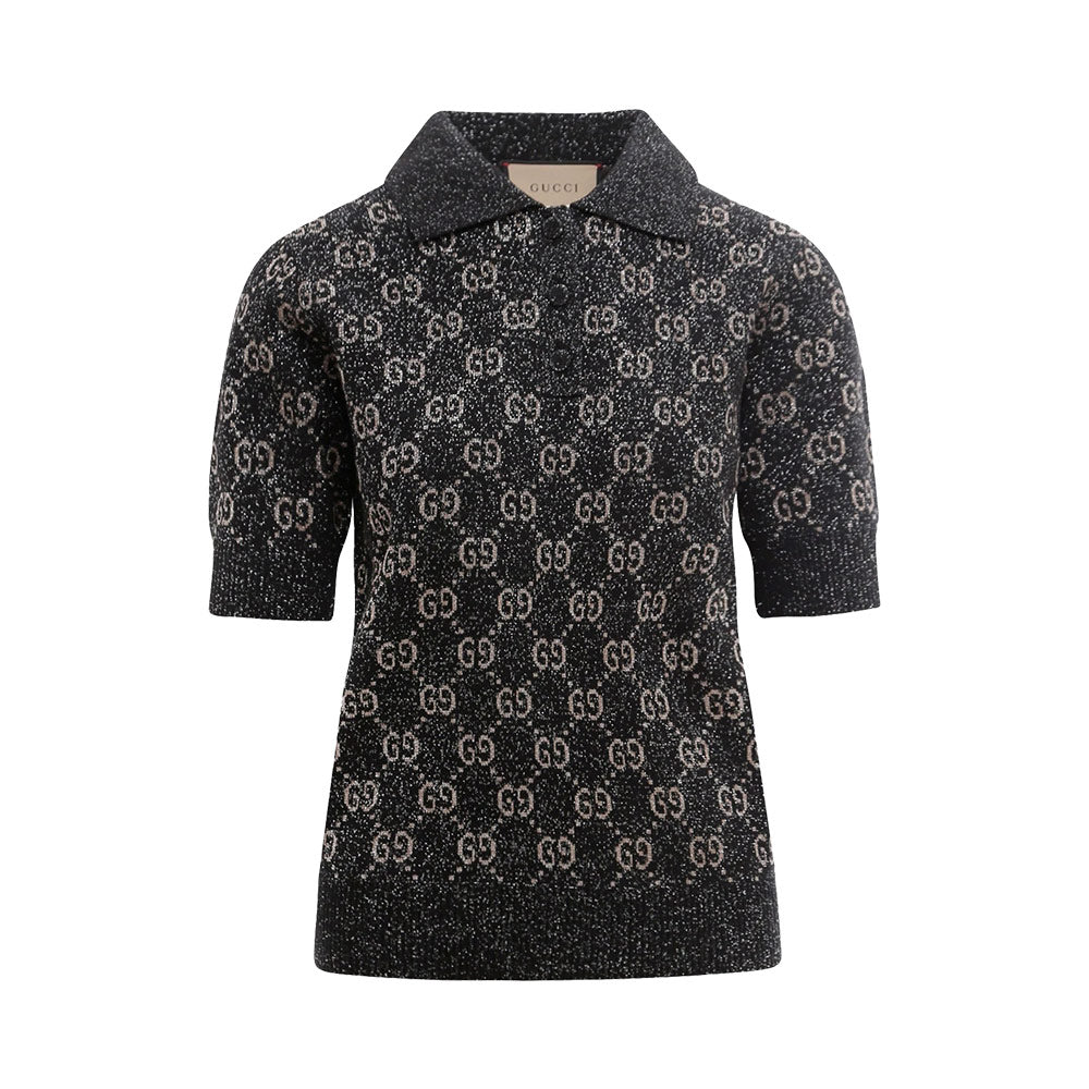 Gucci Polo Lamé GG Jacquard Knit Polo Black