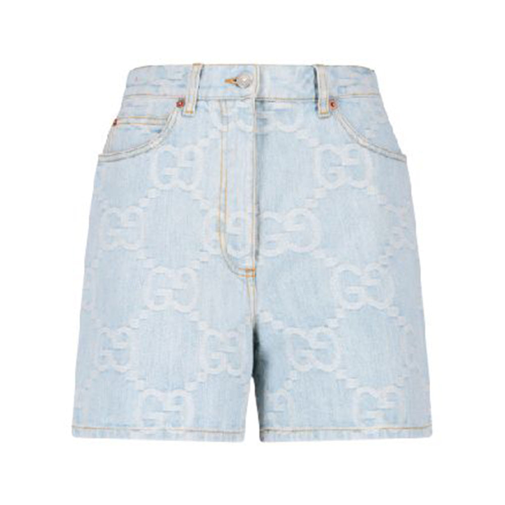 Gucci GG Embroidered Short Pants Light Blue Denim