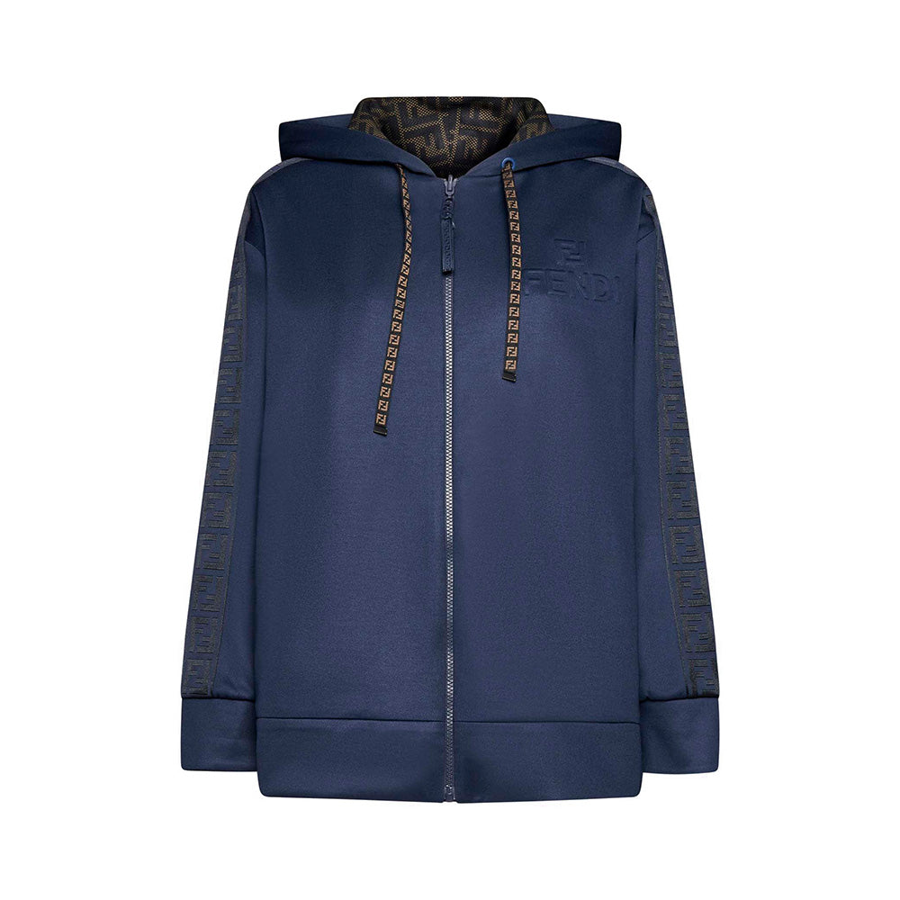 Fendi Jacket Cotton-blend Reversible Zip-up Jacket Hooded Navy